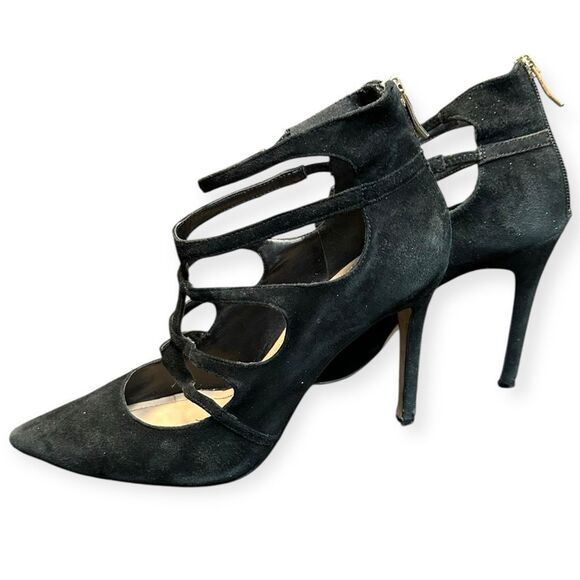 BCBG GENERATION Women’s Black Cutout Suede Pointed Toe High Heel Pumps Size 9.5 - Picture 3 of 6